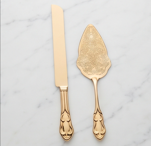 Ensemble de service à gâteau de style classique royal, finition dorée, poignée en laiton couleur antique, avec spatule et couteau de service pour cérémonie - Product Image 1