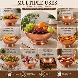 Bol sur piédestal en cuivre pur, bol de service, bol à fruits, vaisselle décorative en métal, bol de cuisine et de salle à manger en cuivre fait main, vente en gros - Product Image 4