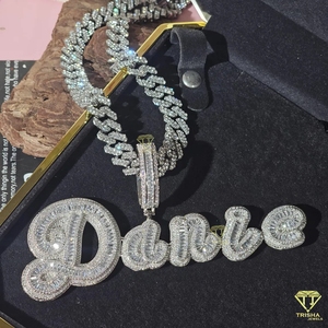Pendentif personnalisé Danie avec diamant de laboratoire et chaîne cubaine – Collier de luxe Hip Hop – Cadeau - Product Image 6
