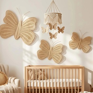 Décoration murale en rotin en forme de papillon, faite à la main, pour la décoration de la maison, du salon, de la chambre, de la chambre d'enfant et pour les décorations de fête. - Product Image 3