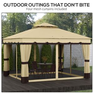 Gazebo da Esterno 3x3,6m con Doppio Tetto, Zanzariera e Tende - Riparo per Villa, Giardino e Terrazza - Product Image 5