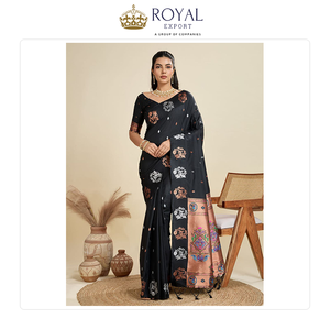 Sari de Seda Kanjivaram Paithani Tradicional de Diseño Clásico, con Bordado en Plata y Oro, Suministro de Fábrica - Product Image 6