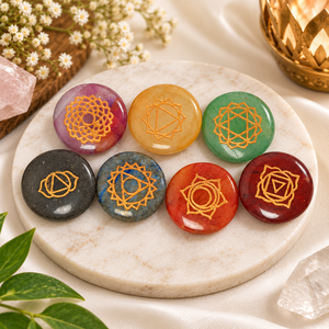 Lot de 7 disques sculptés en pierres précieuses naturelles brutes, éco-responsables, pour la guérison énergétique et la pratique du Reiki, idéal pour la vente en gros - Product Image 1
