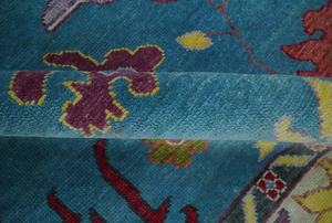 Elegante Alfombra Oushak Azul Claro Anudada a Mano, Alfombra de Lana con Diseño Floral, 9x12 pies, Alfombra Grande de Estilo Vintage para Sala de Estar, Decoración del Hogar - Product Image 3