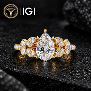 แหวนเพชรทรงลูกแพร์เพาะเลี้ยงในห้องปฏิบัติการ ทองคำแท้ 14K รับรองโดย IGI น้ำหนัก 1.00 กะรัต DEF VVS แหวนแต่งงานวินเทจสำหรับผู้หญิง เครื่องประดับชั้นดี ODM OEM - Product Image 1