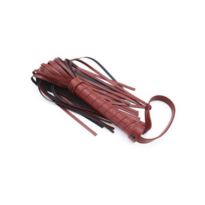 High Quality Leather Whip with Mesh and <b>Red</b>/Black Strips Ring Handle - Product Image 1