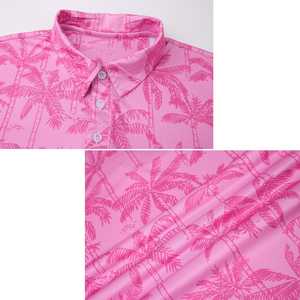 Polo à manches courtes pour homme, imprimé palmiers roses, coupe classique, style vacances, en popeline de coton respirante - Product Image 3