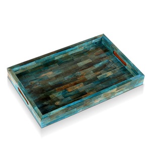 Bone Inlay Wooden Storage Tray Rectangle Serving Platter Decorative Organizer for Vanity Bathroom Kitchen Tabletop - Product Image 1