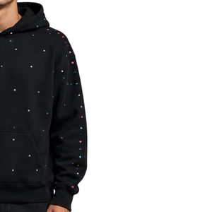 Sweat à capuche oversize noir en molleton pour homme, avec strass colorés, en coton épais, style streetwear décontracté - Product Image 4