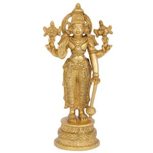 Sculpture en laiton faite à la main de 8 pouces de Lord Vishnu tenant un Gada pour les cadeaux Fabriqué en Inde - Product Image 1