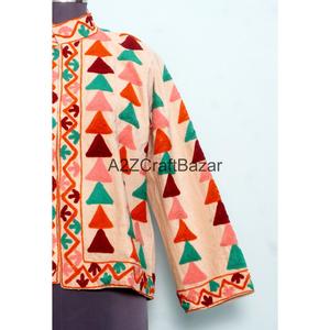 Vintage Embossed Embroidery Breathable Eco-Friendly Quick Dry Boho Style Cotrise Fabric <b>Jacket</b> <b>Mandarin</b> <b>Collar</b> Cotton Lining All - Product Image 2