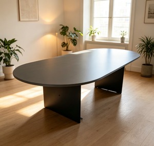 Mesa de Conferencia Ovalada con Tapa de MDF y Patas Metálicas, Diseño Minimalista, Muebles de Oficina Comerciales, 6 Plazas, Estructura Estable, Modelo V-GO - Product Image 1