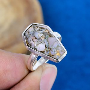 Natural Pink <b>Opal</b> Copper Coffin Shape Gemstone <b>Ring</b> Handmade 925 Sterling Silver - Product Image 2