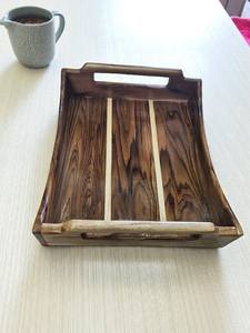 Plateau de service en bois fait main avec poignées, décoration bohème pour la maison, plateau ottoman en bois de noyer - Product Image 3