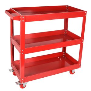Chariot utilitaire commercial en acier à 3 niveaux avec roues, capacité de charge de 330 lb, rouge - Product Image 1