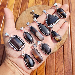 Collar de Plata con Colgante de Ágata Natural de Botsuana, Joyería Artesanal de Piedras Preciosas para Mujer, Estilo Bohemio Tibetano, Venta al Por Mayor - Product Image 1