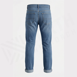Straight-Leg Stonewashed <b>Denim</b> Jeans Men High Waist Slim Fit Cotton Casual Spring Style Pants - Product Image 2