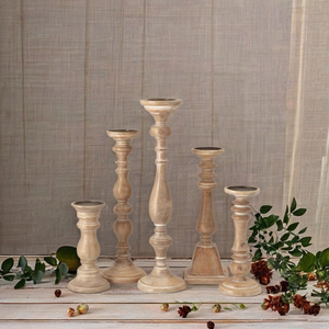 Support de bougie en bois de mangue vintage de luxe, porte-bougie en bois, bougie pilier - Product Image 4