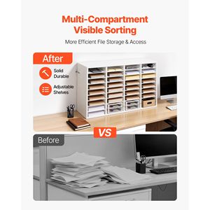 Organizzatore da Ufficio in Legno a 36 Scomparti con Vassoi Portadocumenti Rimovibili in Truciolato - Product Image 2