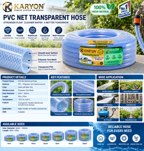 Enrouleur de tuyau d'arrosage flexible KARYON Premium 6-50mm x 50m en PVC transparent bleu teinté pour irrigation extérieure anti-UV -10°C à 60°C - Product Image 2