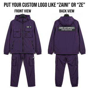 Veste coupe-vent pour homme, 145 GSM, polyester Taslon premium, design cargo violet, broderie personnalisée, logo tissé - Product Image 1