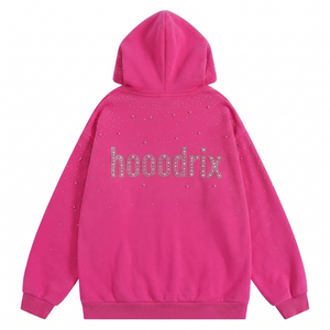 เสื้อฮู้ดดี้ประดับเพชรแบบขายส่ง รับทำตามสั่ง ปักลายแบบฮอตฟิกซ์ สกรีนลายแบบซับลิเมชั่น เสื้อผ้าสตรีทแฟชั่น ฮู้ดดี้ขายส่ง MOQ ต่ำ รับทำโลโก้แบรนด์ส่วนตัว - Product Image 3