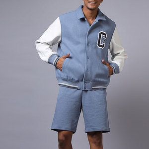 Men's Light Blue Varsity Jacket with White Sleeves Embroidered Letter <b>C</b> Preppy Style Stand Collar Regular Fit Front High Street - Product Image 4