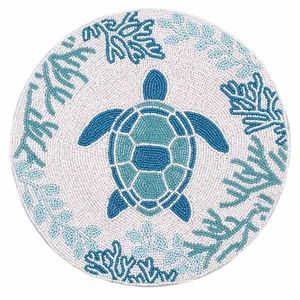 Handmade Durable Round Modern <b>Crab</b> Beaded Coaster with Coastal Ocean Embroidery for Table Decor and Mug Use - Product Image 2