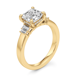 Anillo de Lujo de Oro con Tres Diamantes Sintéticos Cultivados en Laboratorio, Corte Baguette y Asscher - Product Image 4
