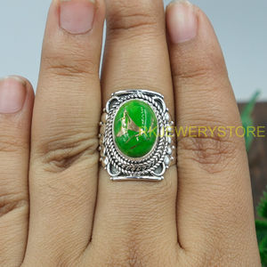 Green <b>Copper</b> Turquoise Ring 925 Sterling Silver Ring Statement Ring Handmade Design Ring Gemstone Ring Turquoise Jewelry Gift - Product Image 5