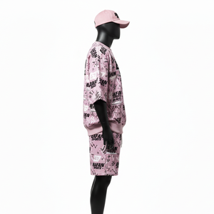 <b>Men</b> Sweatshirt <b>Short</b> Set Cotton Blend French Terry <b>Pink</b> Graphic Print Custom Logo Sweatshirt <b>Shorts</b> Set Tracksuits for <b>Men</b> - Product Image 3