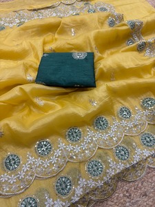 ผ้าไหมพรีเมียม Nagma Sarees รุ่น Gold Crush พร้อมผ้าปัลลู C ปักดิ้นหลายสี และขอบผ้าลายอาร์โคคัท ขายส่งสำหรับงานปาร์ตี้สุดหรู - Product Image 3