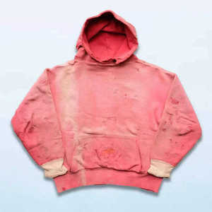 Sudadera con capucha para hombre, estilo tie-dye degradado rosa, puños bicolor, bolsillo canguro desgastado, estilo streetwear - Product Image 3