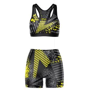 Conjunto Deportivo Personalizado al por Mayor para Mujer, Ligero, con Bloques de Color, Sujetador Deportivo y Pantalones Cortos a Rayas, 2 Piezas, para Gimnasio, Yoga y Entrenamiento - Product Image 2