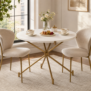 Mesa de Comedor Redonda Moderna con Tapa de Madera Blanca y Base de Metal Dorado con Diseño de Estrella, 47.7 de Diámetro y 30 de Altura - Product Image 4