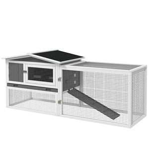 Durable Light Grey Outdoor Rabbit Cage 2-Level Bunny Hutch with Detachable Run and <b>Slide</b> Tray <b>Small</b> Animal House - Product Image 1