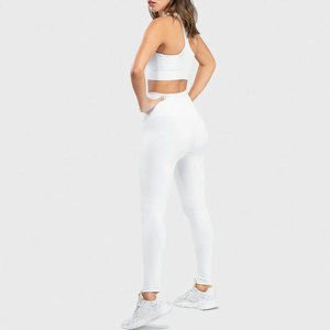 White Seamless Plus Size Yoga Set Racerback Crop <b>Top</b> High Waist Full Length Leggings Two Piece Spandex Polyester Anti-Wrinkle - Product Image 2