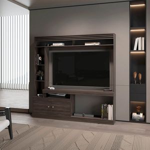 Mobile TV in Noce con 2 Ante e Vano Aperto, Armadietti per Soggiorno - Product Image 1