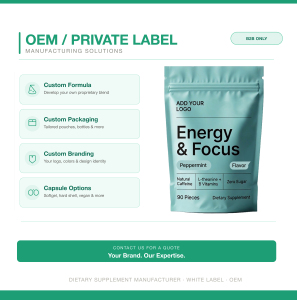 Comprimés de chewing-gum énergisant à la caféine, marque privée OEM, en vrac, vente en gros B2B, supplément alimentaire personnalisé, menthe poivrée, xylitol - Product Image 5