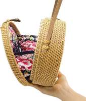 Sac rond en rotin naturel, design nouveau, écologique, bohème, sac à bandoulière d'été pour femmes, fabriqué au Vietnam