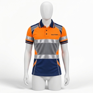Polo de sécurité réfléchissant pour homme, orange et bleu marine, avec empiècements gris, manches courtes, vêtements de travail, fabricant et fournisseur en gros sur mesure - Product Image 3