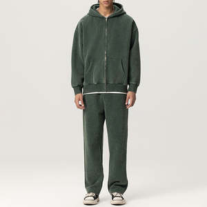 Ensemble survêtement hiver 500 GSM en molleton de coton délavé à l'acide, coupe oversize, avec sweat à capuche zippé et pantalon de jogging |   Logo personnalisé OEM en gros - Product Image 1