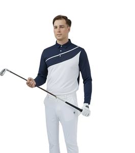 Knitted Print Cross-<b>Stripe</b> <b>Long</b> <b>Sleeve</b> Golf <b>Shirt</b> Breathable Quick Dry Performance Garment Dyed OEM/ODM Available Service Stock - Product Image 1