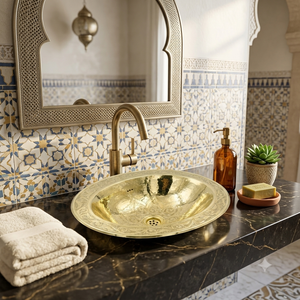 Lavabo Ovalado de Latón Grabado a Mano con Borde Floral Decorativo para Baños de Lujo, Venta al por Mayor para Hoteles, Resorts y Spas - Product Image 3