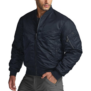 Blouson Bomber Homme Bleu Marine à Fermeture Éclair Col Montant Décontracté Coupe-Vent Hiver en Polyester Rembourré - Product Image 1