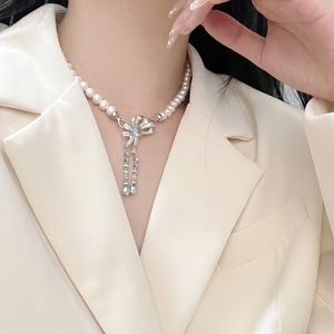 Collier en perles d'eau douce de 7-8 mm en gros pour femmes, chaîne de clavicule à pampilles, avec bijoux cadeau, collier de niche frais - Product Image 4