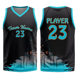 Ensemble d'uniformes de basketball personnalisés bleu sarcelle et noir, maillot et short en mesh sublimé, kit sportif OEM, séchage rapide, respirant, tenue d'équipe - Product Image 4