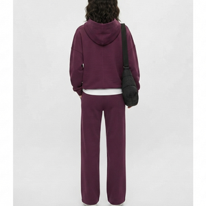 Ensemble de survêtement décontracté d'hiver pour femme, coupe oversize, avec broderie en dentelle unie, pantalon large et haut à capuche en coton, 2 pièces - Product Image 2