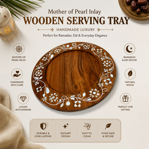 Mother of Pearl Inlay Wooden Serving <b>Tray</b> Hexagonal Design | Handmade Ramadan Eid Decor <b>Tray</b> | Luxury Kitchenware Serving <b>Tray</b> - Product Image 6