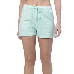 Women's Mint Green Cotton Terry Shorts Mid Waist <b>Drawstring</b> Casual Regular Fit Solid Color Knitted Breathable Shorts - Product Image 1